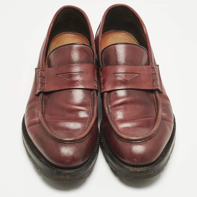 Pre Owned Santoni Burgundy Leather Penny Slip On Loafers Size 44