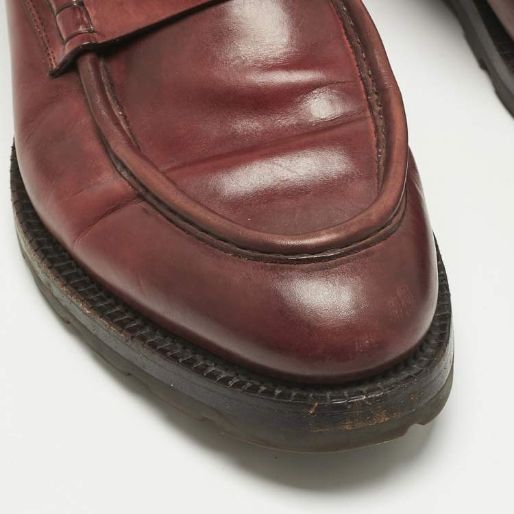Pre Owned Santoni Burgundy Leather Penny Slip On Loafers Size 44
