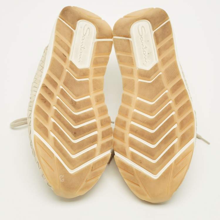 Pre Owned Santoni Size 43 Beige Woven Leather Lace Up Sneakers