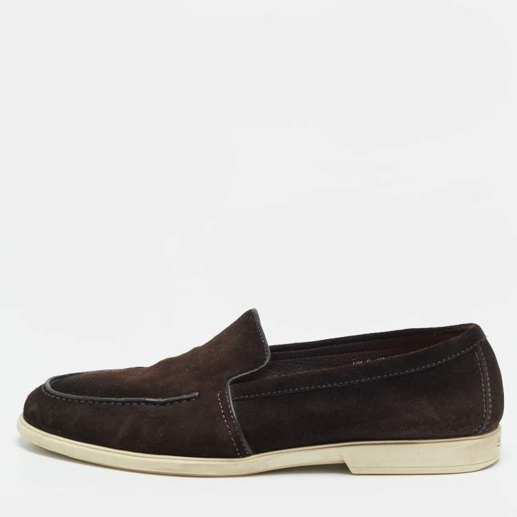 Pre Owned Santoni Almond Size 43 Brown Suede Penny Loafers
