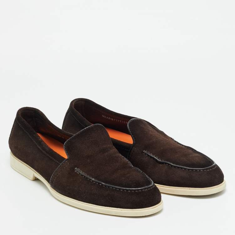 Pre Owned Santoni Almond Size 43 Brown Suede Penny Loafers