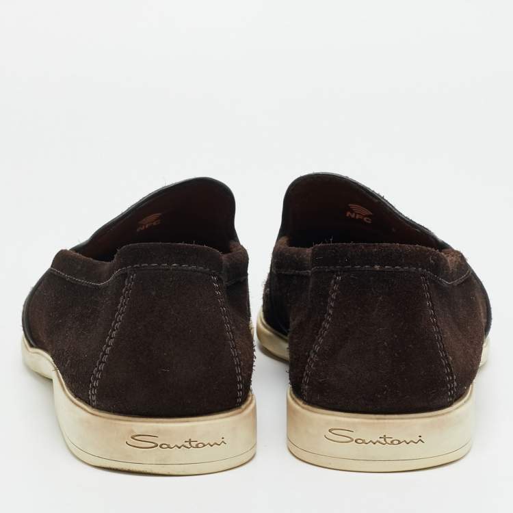 Pre Owned Santoni Almond Size 43 Brown Suede Penny Loafers