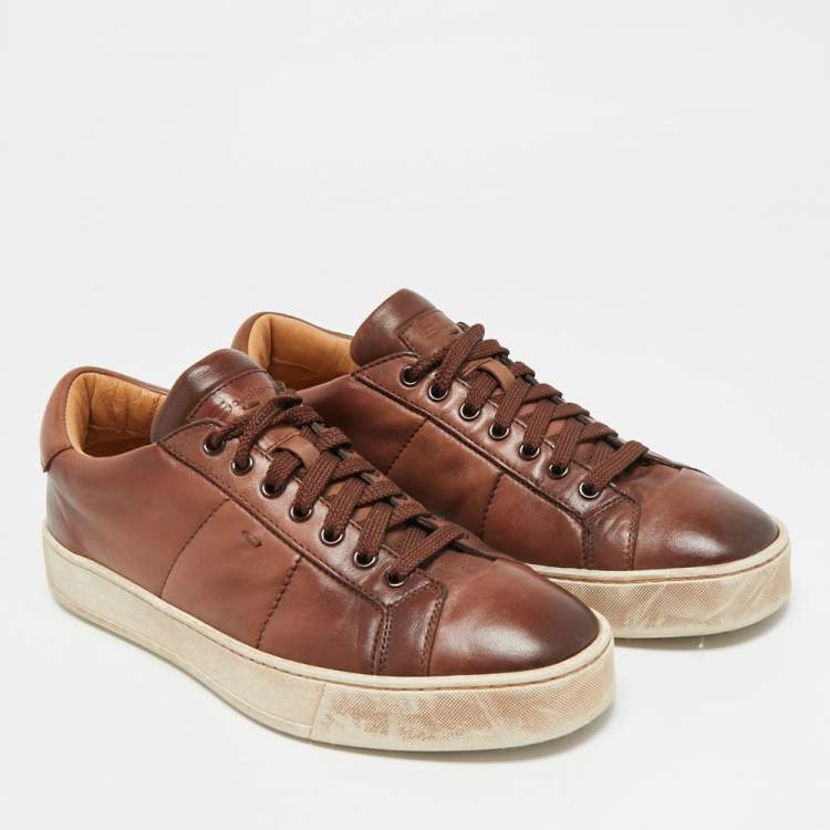Pre Owned Santoni Size 42 Brown Leather Lace Up Sneakers