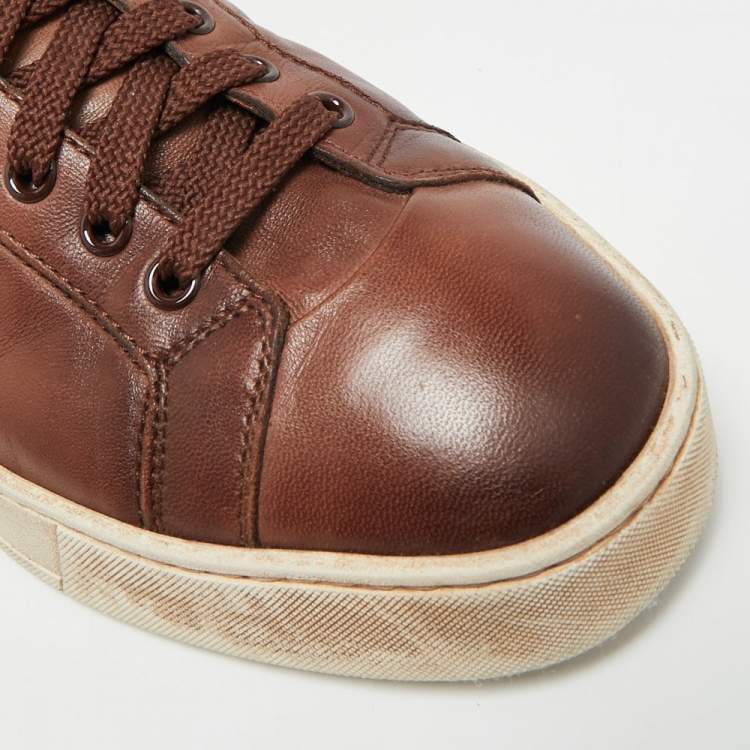Pre Owned Santoni Size 42 Brown Leather Lace Up Sneakers
