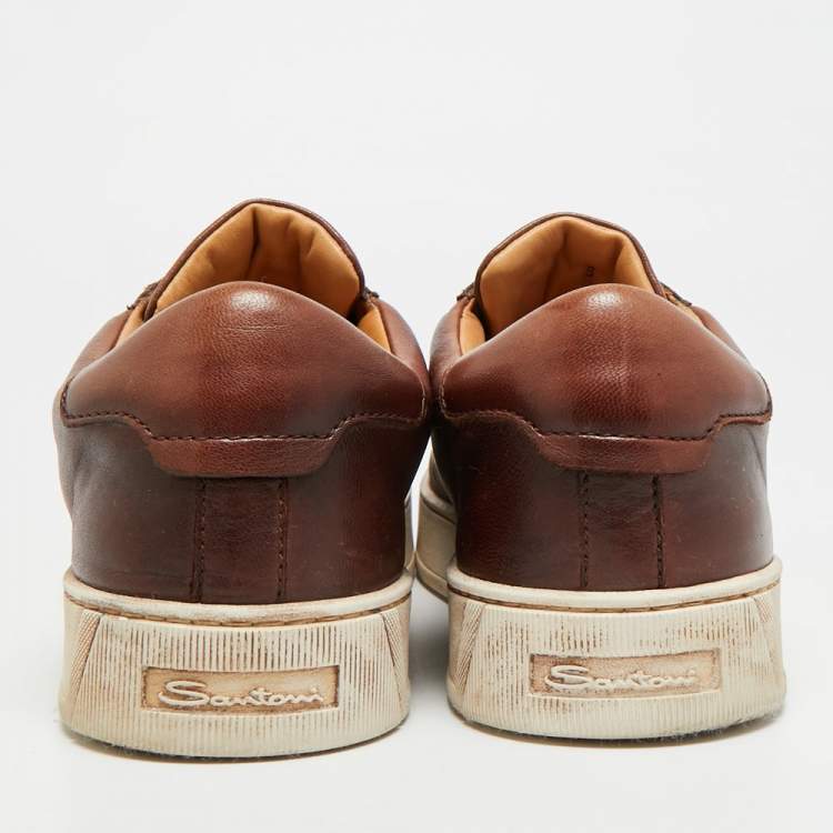 Pre Owned Santoni Size 42 Brown Leather Lace Up Sneakers