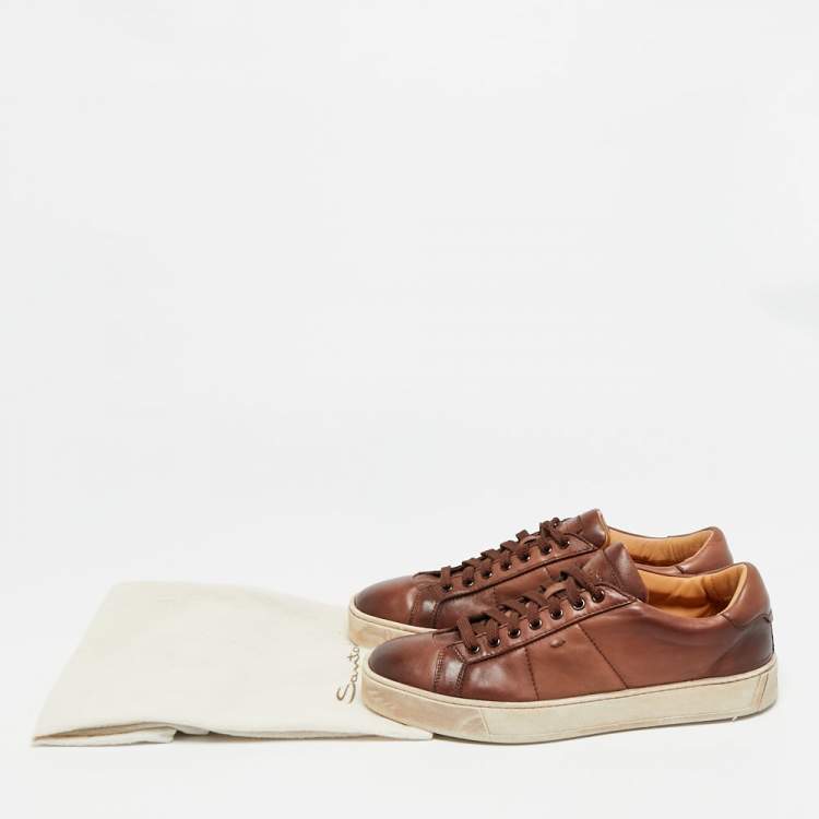 Pre Owned Santoni Size 42 Brown Leather Lace Up Sneakers