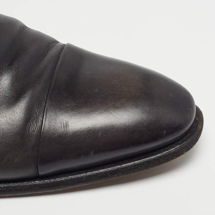 Pre Owned Santoni Size 44.5 Black Leather Monk Strap Derby