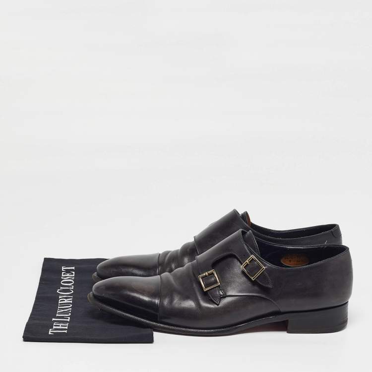 Pre Owned Santoni Size 44.5 Black Leather Monk Strap Derby