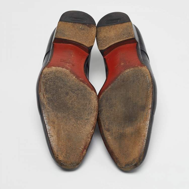 Pre Owned Santoni Size 44.5 Black Leather Monk Strap Derby