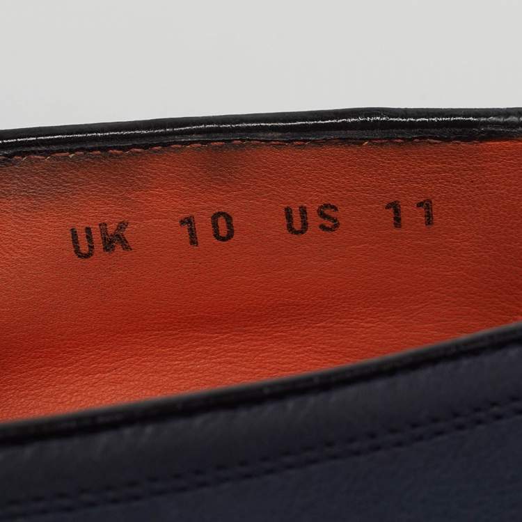 Pre Owned Santoni Size 44 Blue Leather Double Strap Loafers