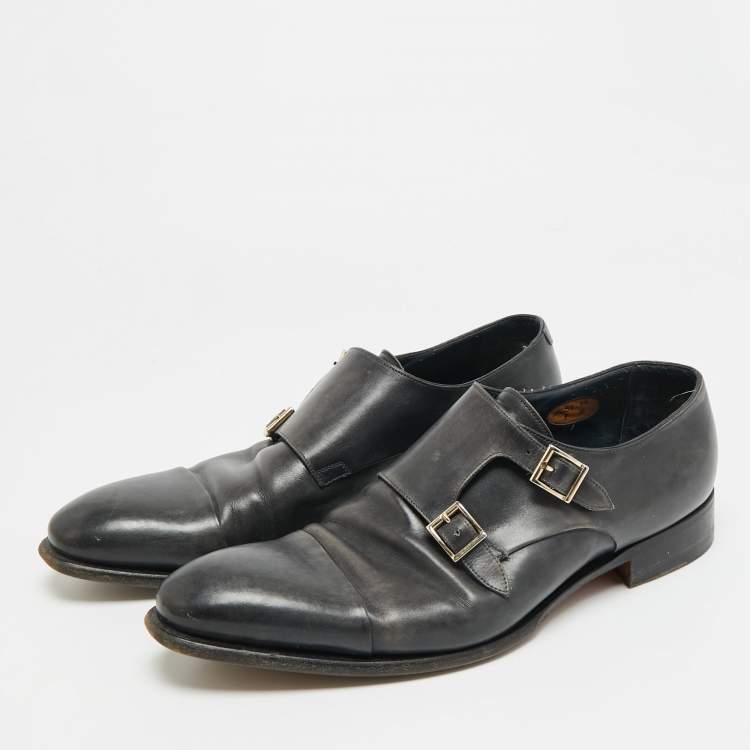Pre Owned Santoni Size 45 Black Leather Double Flap