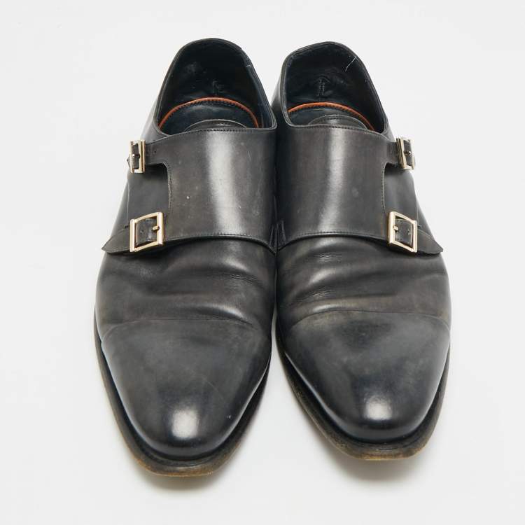 Pre Owned Santoni Size 45 Black Leather Double Flap