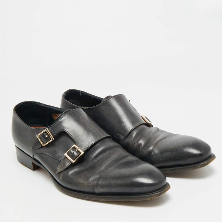 Pre Owned Santoni Size 45 Black Leather Double Flap