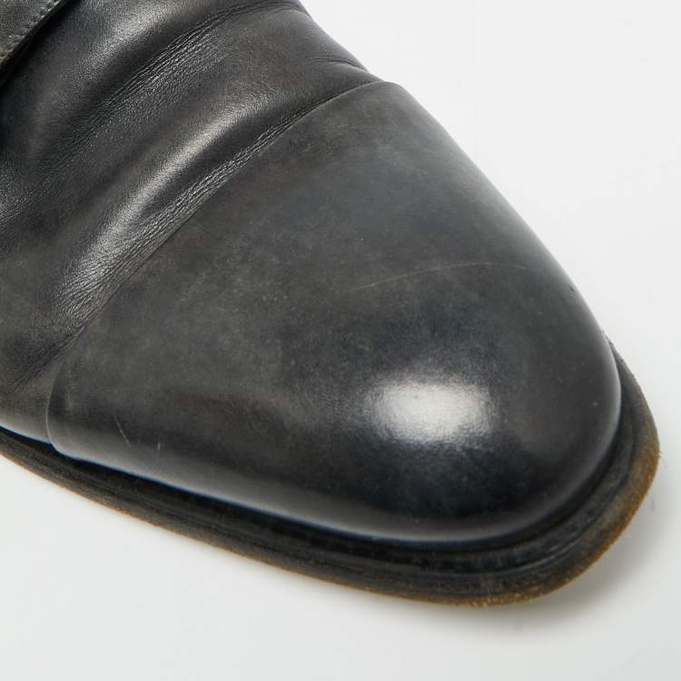 Pre Owned Santoni Size 45 Black Leather Double Flap