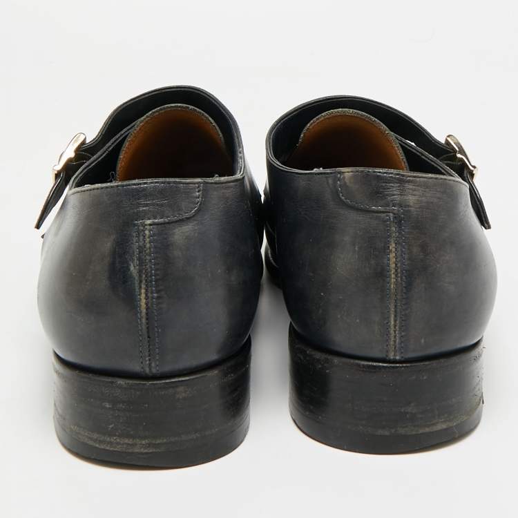 Pre Owned Santoni Size 45 Black Leather Double Flap