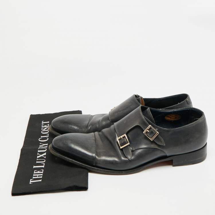 Pre Owned Santoni Size 45 Black Leather Double Flap