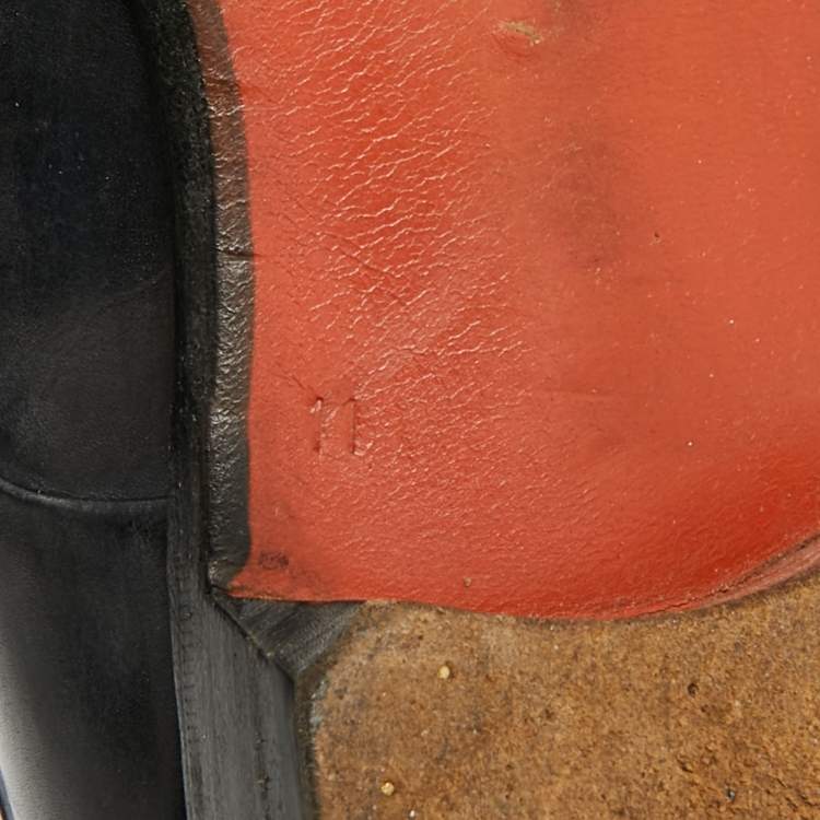 Pre Owned Santoni Size 45 Black Leather Double Flap