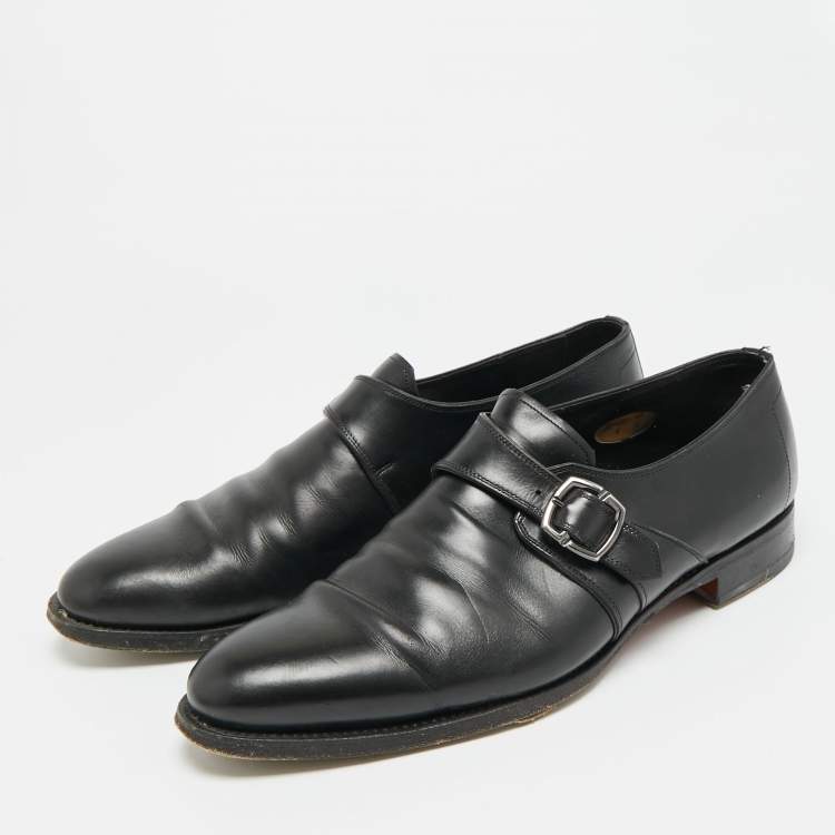 Pre Owned Santoni Size 45 Black Leather Buckle Oxfords