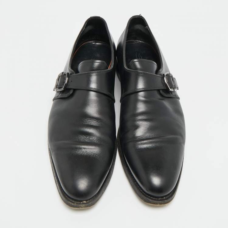 Pre Owned Santoni Size 45 Black Leather Buckle Oxfords
