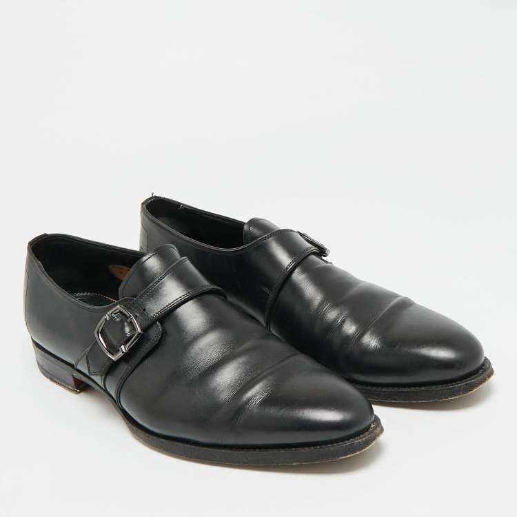 Pre Owned Santoni Size 45 Black Leather Buckle Oxfords