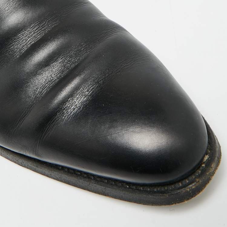 Pre Owned Santoni Size 45 Black Leather Buckle Oxfords