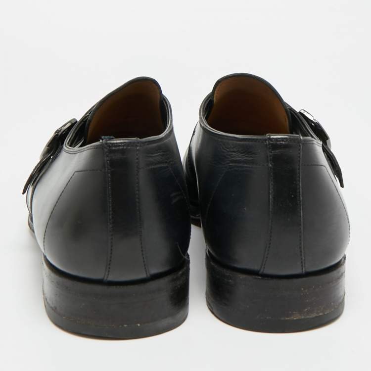 Pre Owned Santoni Size 45 Black Leather Buckle Oxfords