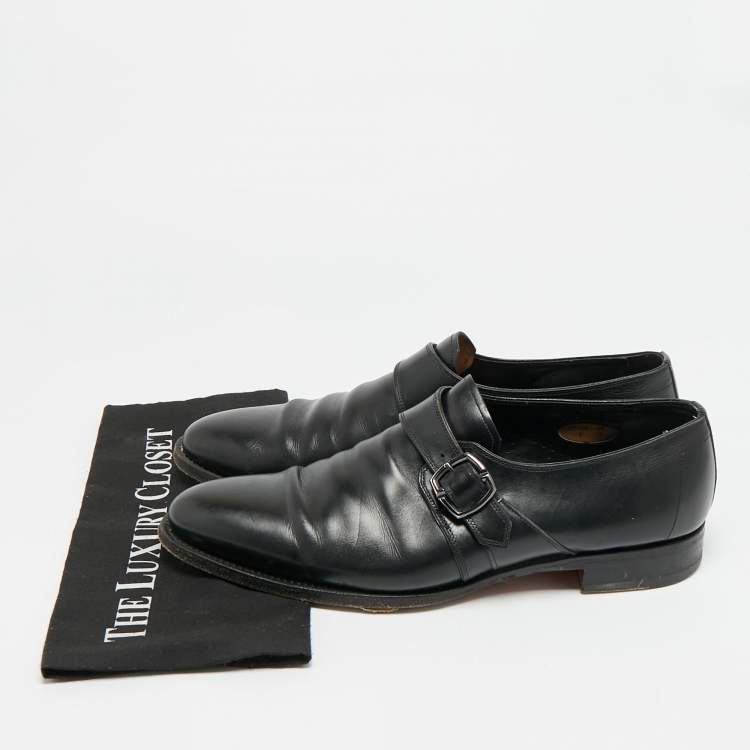 Pre Owned Santoni Size 45 Black Leather Buckle Oxfords
