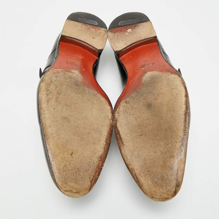 Pre Owned Santoni Size 45 Black Leather Buckle Oxfords