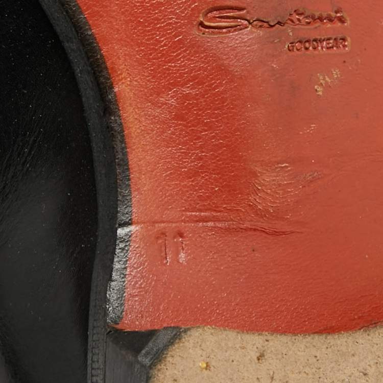 Pre Owned Santoni Size 45 Black Leather Buckle Oxfords