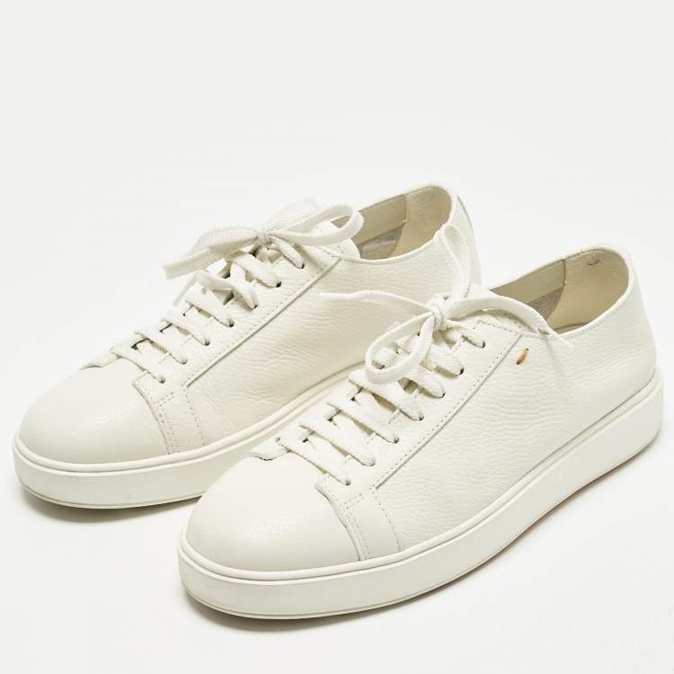 Pre Owned Santoni White Leather Low Top Sneakers