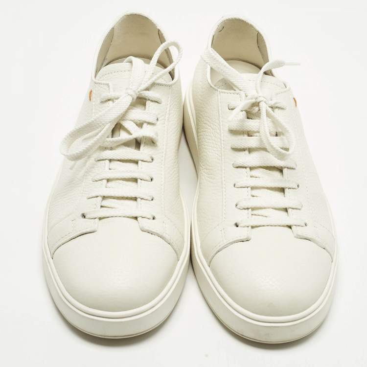 Pre Owned Santoni White Leather Low Top Sneakers