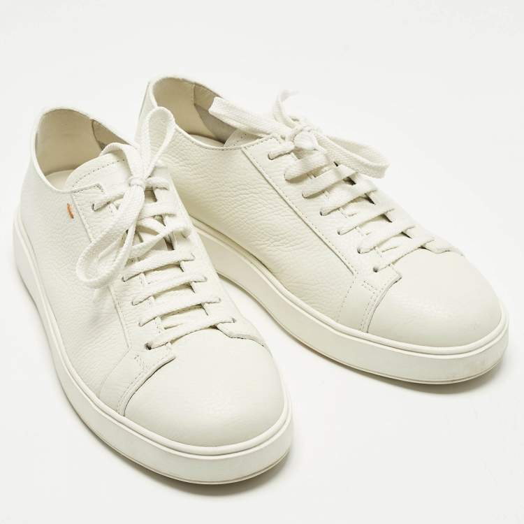 Pre Owned Santoni White Leather Low Top Sneakers