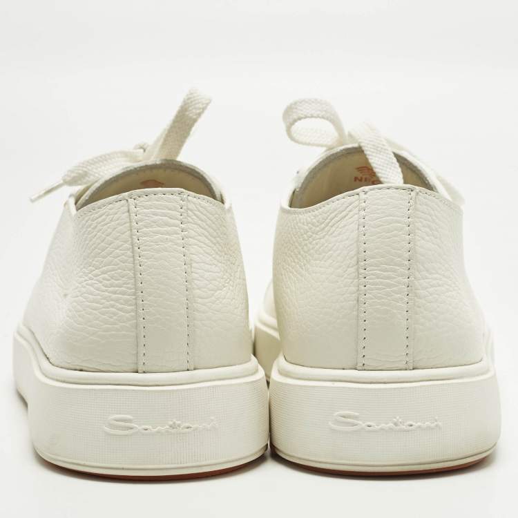 Pre Owned Santoni White Leather Low Top Sneakers