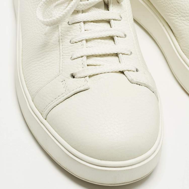 Pre Owned Santoni White Leather Low Top Sneakers