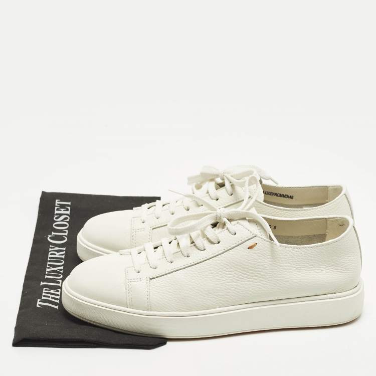 Pre Owned Santoni White Leather Low Top Sneakers