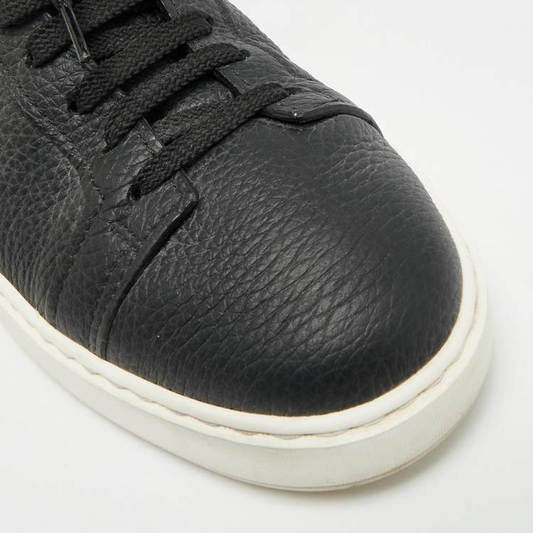 Pre Owned Santoni Size 42 Black Leather Low Top Sneakers