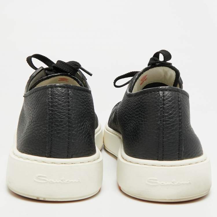 Pre Owned Santoni Size 42 Black Leather Low Top Sneakers