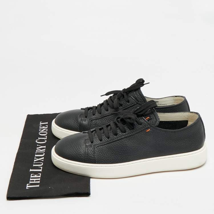 Pre Owned Santoni Size 42 Black Leather Low Top Sneakers