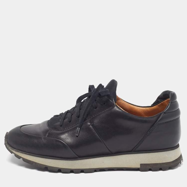 Pre Owned Santoni Size 40 Black Leather Low Top Sneakers