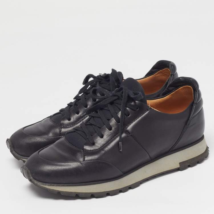 Pre Owned Santoni Size 40 Black Leather Low Top Sneakers