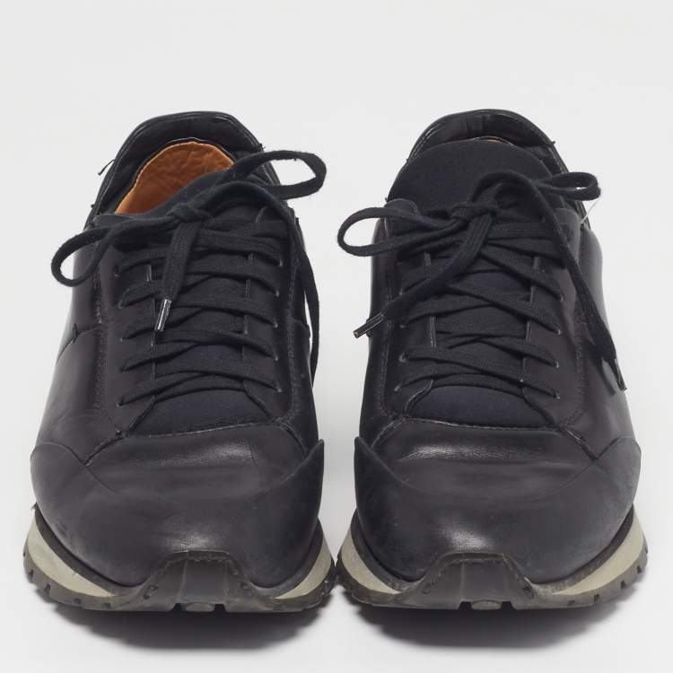 Pre Owned Santoni Size 40 Black Leather Low Top Sneakers