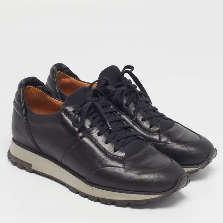 Pre Owned Santoni Size 40 Black Leather Low Top Sneakers