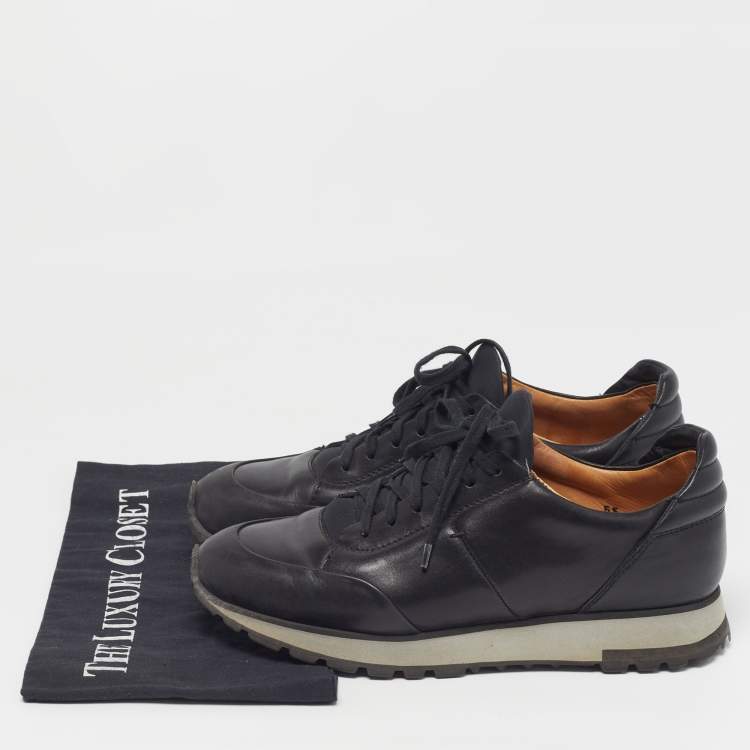 Pre Owned Santoni Size 40 Black Leather Low Top Sneakers
