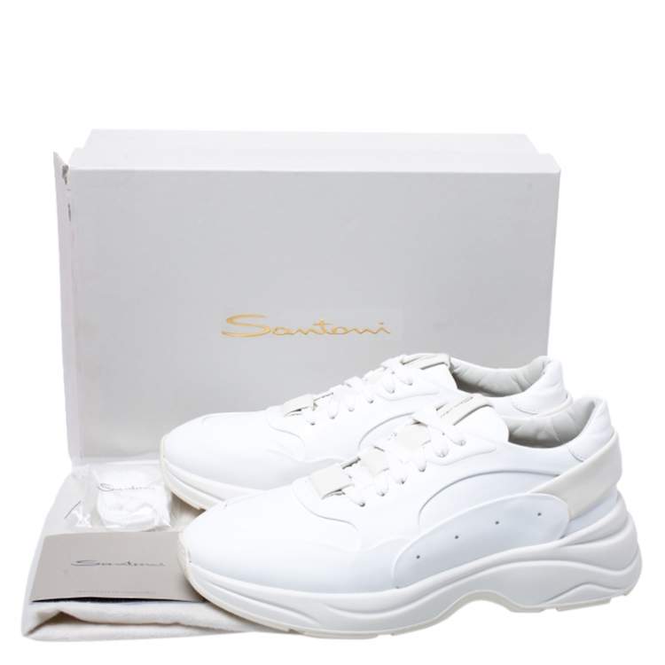 Pre Owned Santoni White Leather Low Top Sneakers Size 41