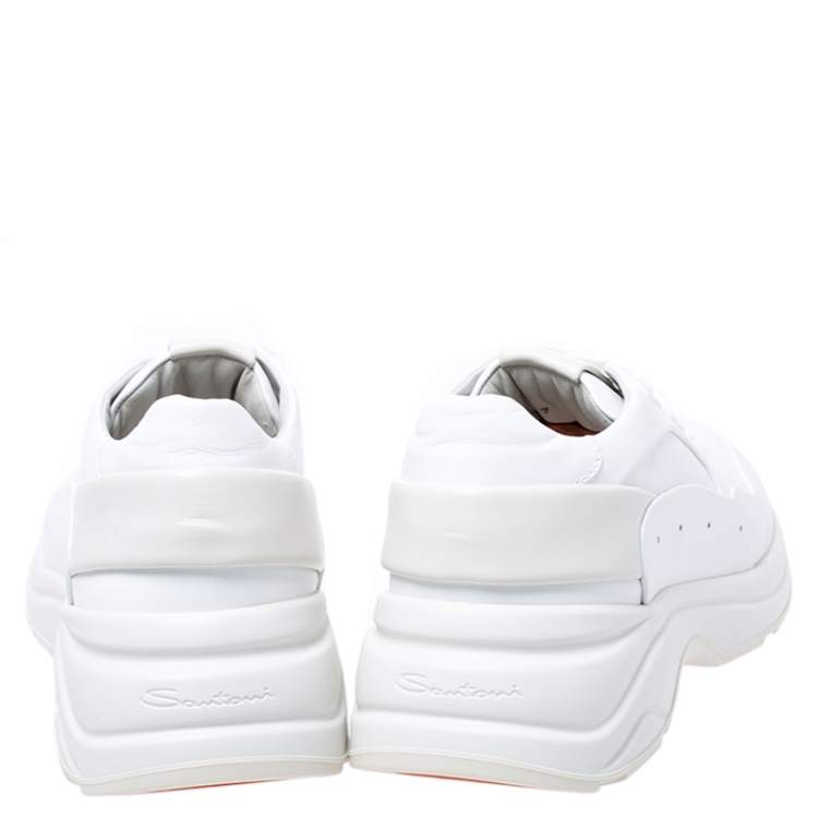 Pre Owned Santoni White Leather Low Top Sneakers Size 41