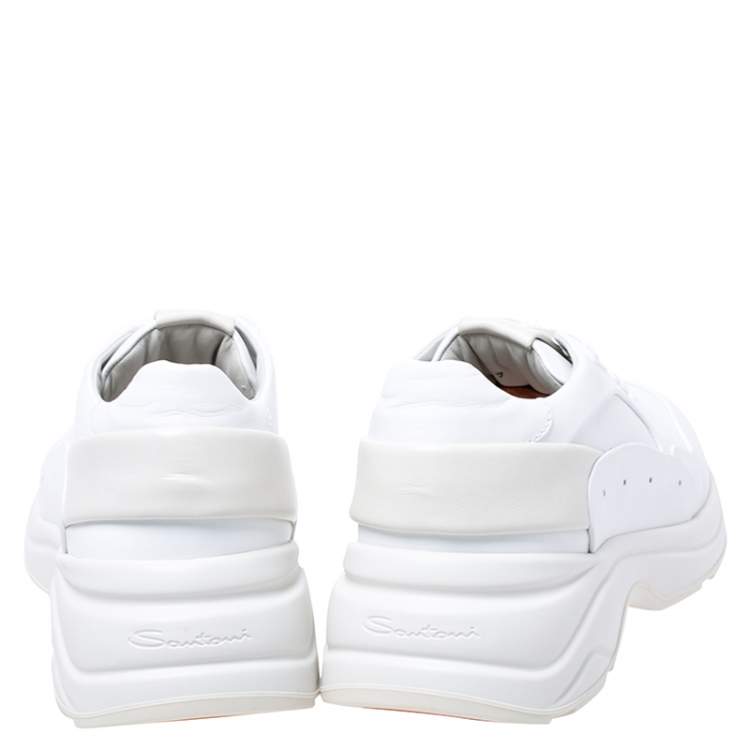 Pre Owned Santoni White Leather Low Top Sneakers Size 42