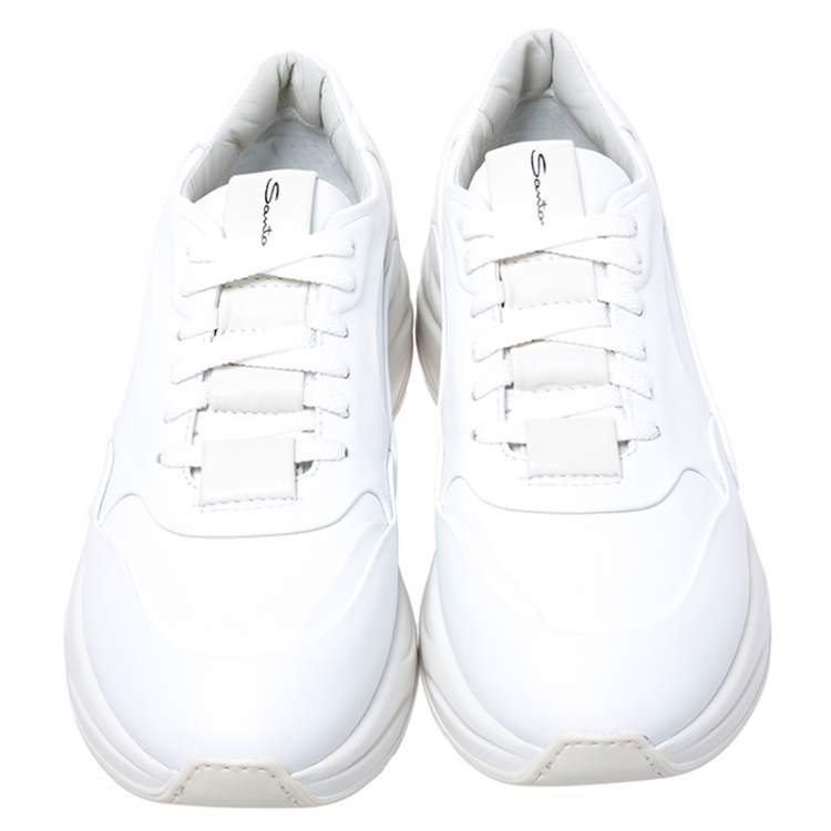 Pre Owned Santoni White Leather Low Top Sneakers Size 42