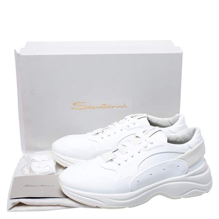 Pre Owned Santoni White Leather Low Top Sneakers Size 42