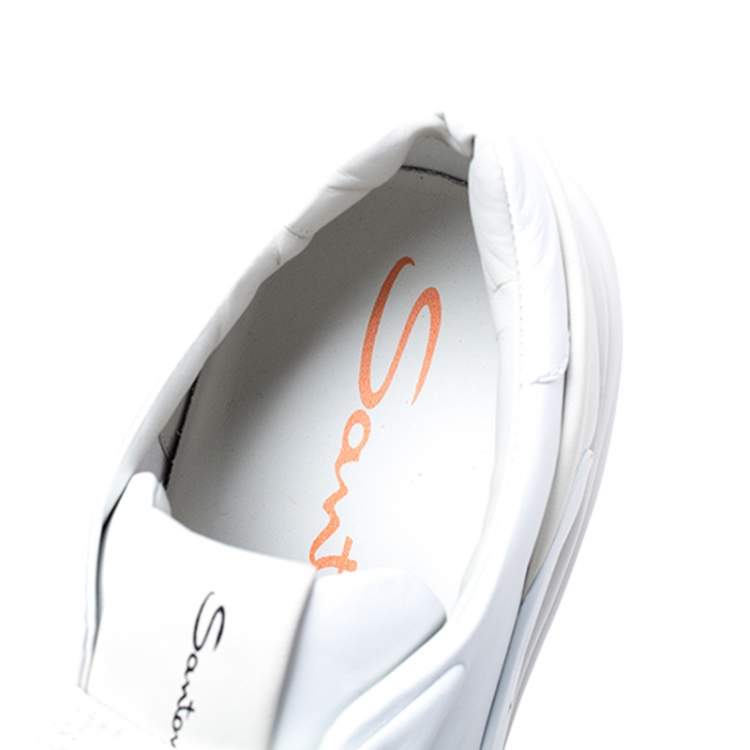 Pre Owned Santoni White Leather Low Top Sneakers Size 42