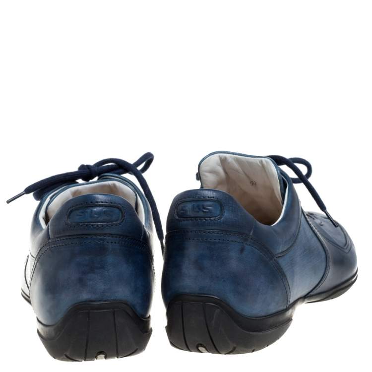مملوكة مسبقًا Santoni Ombre Blue Leather Low Top Sneakers Size 43.5
